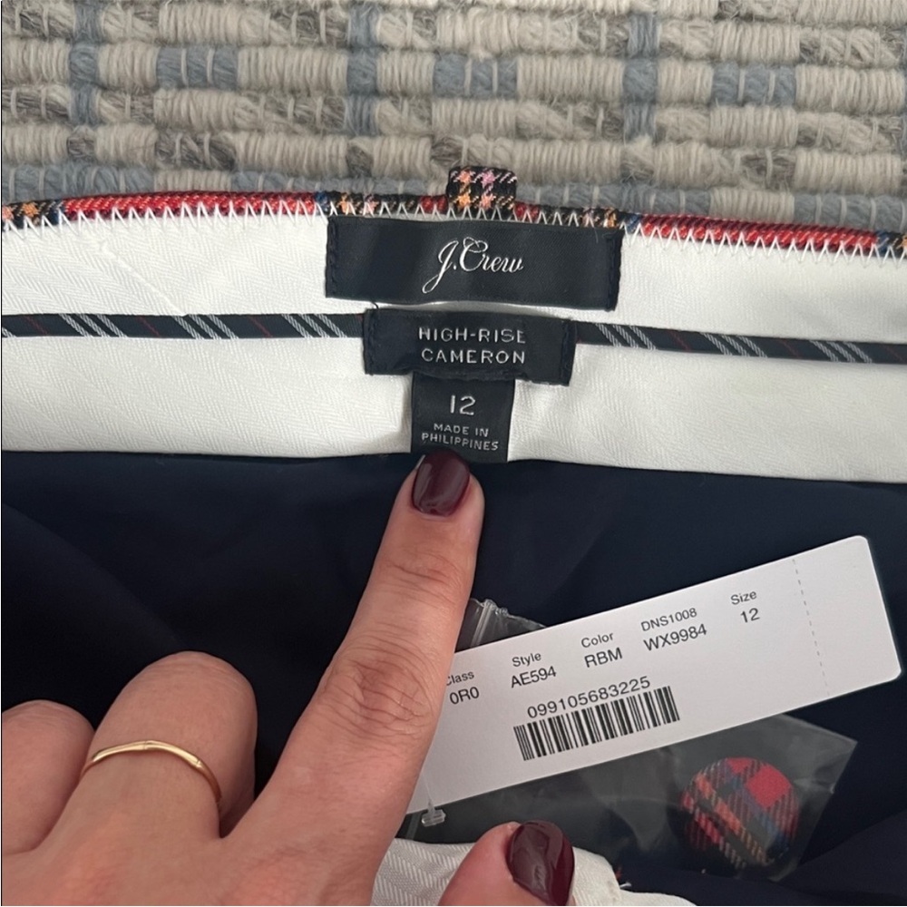 NWT J. Crew Stewart Plaid Tartan Red High-rise Cameron Pants Size 12 - Picture 2 of 5